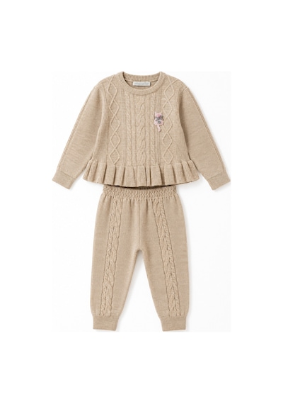 Babyhola 1-5 Yaş Kız Çocuk Triko Örme Takım 23216 Bej