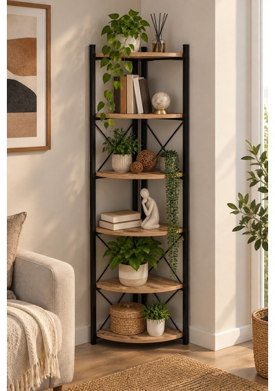 Sulorahome 6 Raflı Köşe Kitaplık Ve Saksılık Standı Krem 160 Cm Antrasit - Ahşap Sulorahome 6 Raflı Köşe Kitaplık Ve Saksılık Standı Krem 160 Cm Antrasit - Ahşap