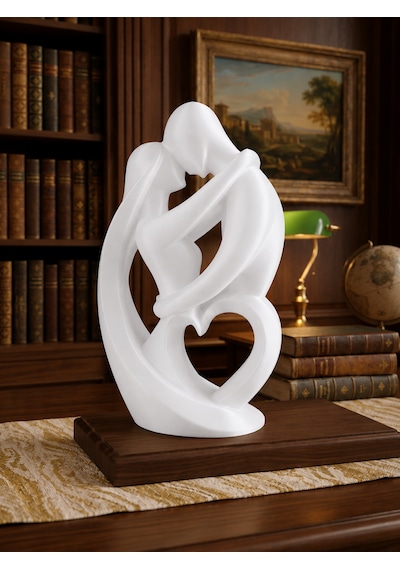 Sonsuz Aşk Heykeli Kalpli Çift Dekoratif Biblo 3d Baskı Modern Masaüstü Dekoru Beyaz