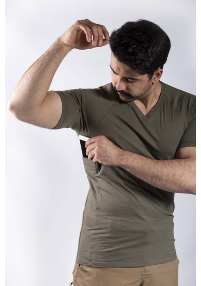 Taktik Outdoor Günlük Tişört Erkek Kısa Kollu Pamuklu Elastan Esnek Ter Emer Tthın03 Haki