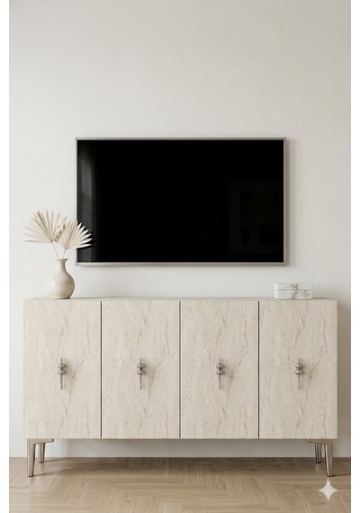 Ka1217bts Salkım Konsol Ve Tv Sehpası Beyaz-traverten-silver 120cm