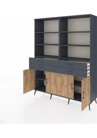 Hyperion Gardrop 8 Raflı 4 Çekmeceli 4 Kapaklı 176x44x221 Antrasit-çam/antrasit Çam/antrasit Hyperion Gardrop 8 Raflı 4 Çekmeceli 4 Kapaklı 176x44x221 Antrasit-çam/antrasit Çam/antrasit