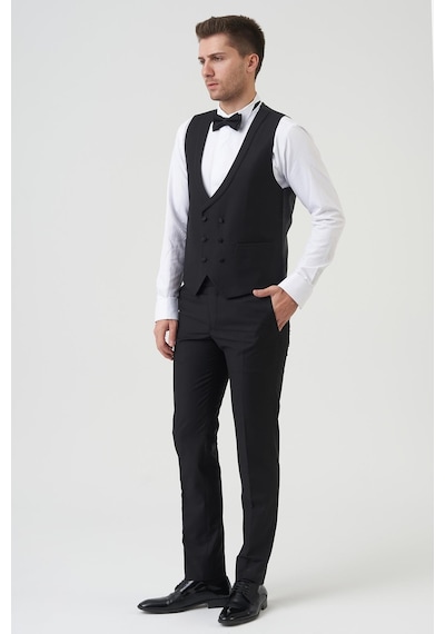 White Stone Los Angeles D2402 Slim Fit 6 Drop Damatlık Takım Elbise Siyah - Siyah