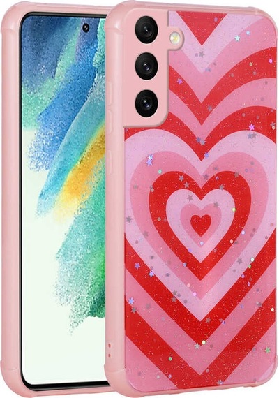 Noktaks - Galaxy Uyumlu S21 Fe Uyumlu - Kılıf Simli Desenli Kamera Korumalı Parlak Popy Kapak - Kalp - T23711 Kalp