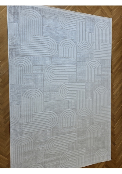 Elvey Home London Krem Gri Dekoratif Bambu Akrilik Yumuşak Modern Özel Ölçü Koridor Oturma Çocuk Odası Halısı 004-krem/gri