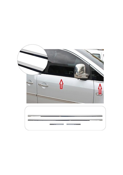 Volkswagen Caddy Uyumlu 2004-2014 Krom Cam Çıtası 4 Parça Paslanmaz Çelik