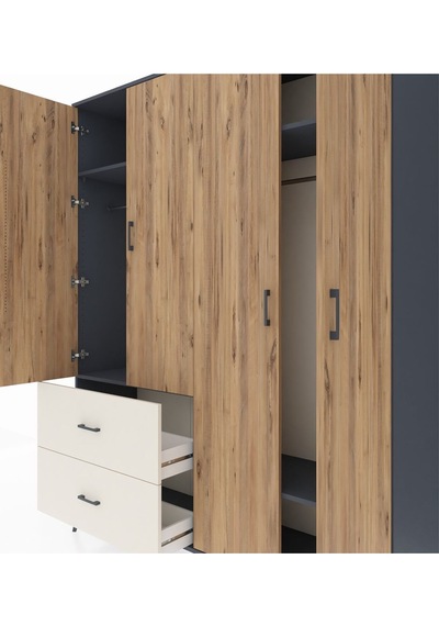 Hyperion Gardrop 4 Raflı 2 Çekmeceli 2 Askılı 176x44x221 Antrasit-çam/aytaşı Çam/aytaşı Hyperion Gardrop 4 Raflı 2 Çekmeceli 2 Askılı 176x44x221 Antrasit-çam/aytaşı Çam/aytaşı