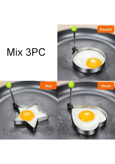 Metal Omlet Yumurta Ve Krep Pişirme Kalıpları - 3'lü Set Metal Pişirme Kalıplar- Kalp-daire-yıldız M Diğer