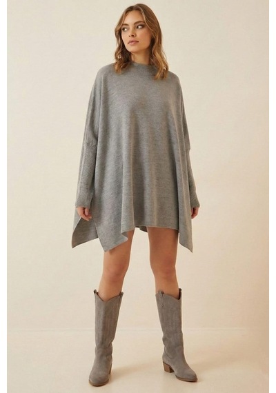 Onno Style Women Düz Triko Standart Panço Gri