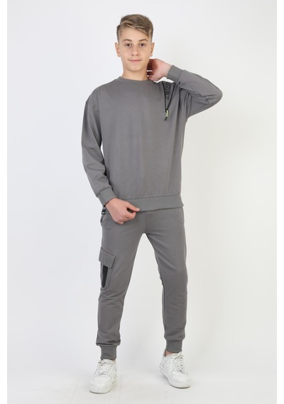 Mevsimlik Respect Baskılı 2 İplik %100 Pamuk 2 İplik Uzun Kollu Erkek Çocuk Sweatshirt-90932 Füme