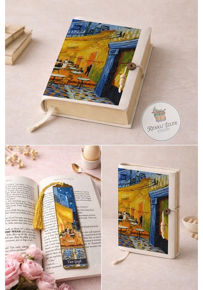 Kitap Kılıfı Ve Metal Kitap Ayracı Seti Van Gogh Cafe Terasta Gece