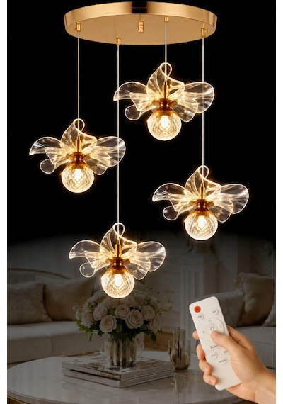 Kleopatra Model 4 Lü Gold Kaplama 3 Renk Salon Mutfak Oturma Yatak Odası Modern Led Sarkıt Avize