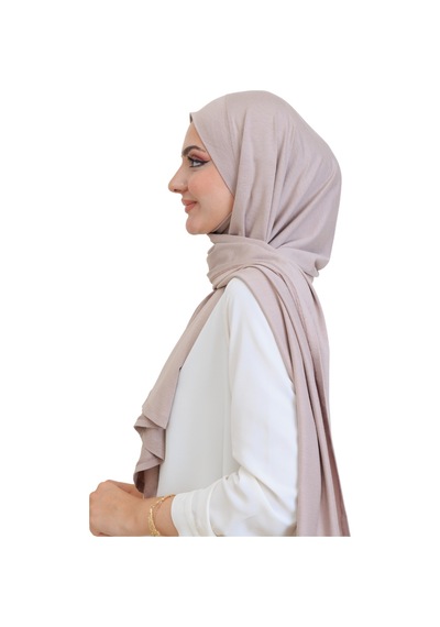Modish Group Penye Boyun Kapamalı Şal Başörtü Hazır Giyim Turban Esnek Jersey Şal Açık Vizon