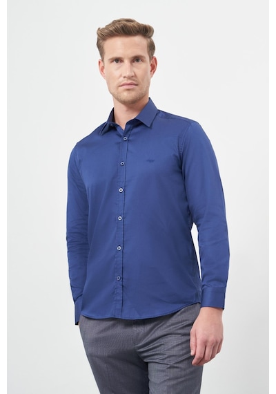İmza Lacivert Uzun Kol Düz Bez Ayağı 032 Sert Yaka Classic Slim Fit Gömlek 1004245324 Lacivert