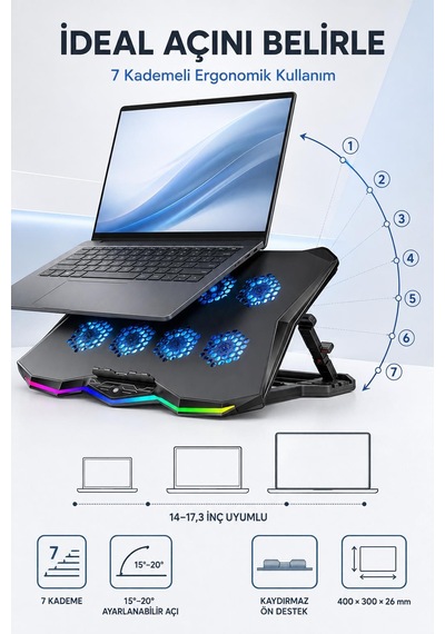 Uptech Rgb Laptop Soğutucu 8 Fanlı Ayarlanabilir Standlı Notebook Soğutucu
