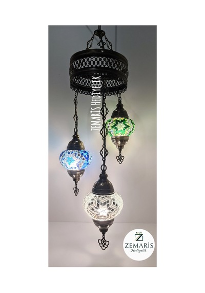 El Yapımı Otantik Mozaik Avize 3 Lü Çok Renkli - 719092352 Çok Renkli