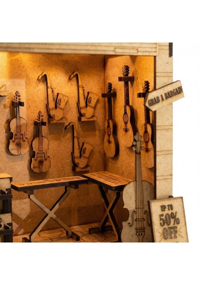 Guitar Garage Ahşap Maket Seti Dıy Miniatür Gitar Atölyesi Book Nook Dekoru