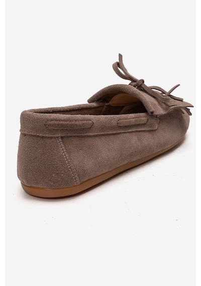 Luvishoes Evelyn Vizon Süet Hakiki Deri Püsküllü Boncuklu Kadın Loafer Ayakkabı