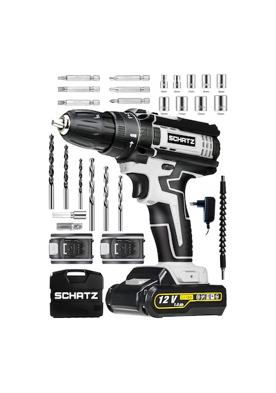 Schatz G320i486 12V Darbeli Li-ion Çift Akülü Bakır Sargılı Şarjlı Vidalama Matkap 24 Parça Setli