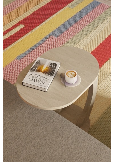 Oval Traverten C Sehpa Modern,tekerlekli Yan Sehpa Salon, Ofis, Yatak Odası Traverten
