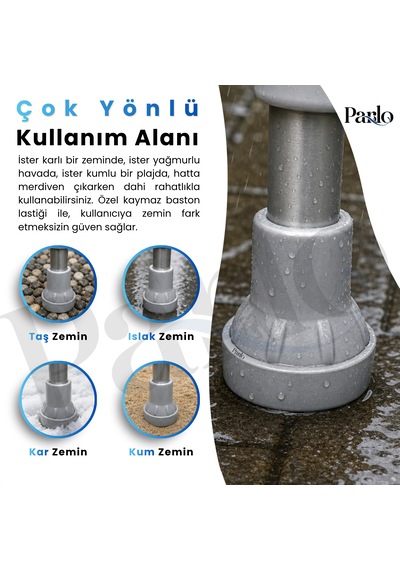 Yedek Baston Lastiği 2 Li Set Kaymaya Dirençli Metal Destekli Baston Ucu Metal Özel Stopperli Lastik