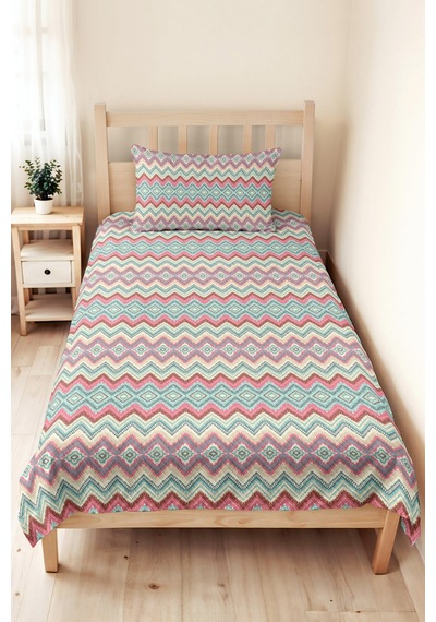 Geometrik Bohem Genç Odası Tek Kişilik Pike Takımı - Boho Etnik 160x220 Cm Kapitone Yatak Örtüsü Ayazlı Defne Demi