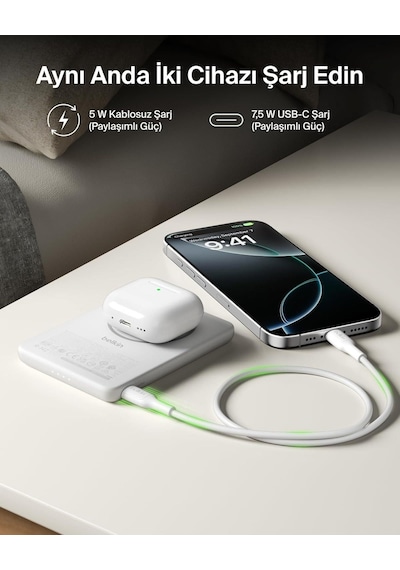 Belkin Bpd010hqwh Boostcharge 5.000 Mah Magsafe Uyumlu 15w Kablosuz Slim Powerbank - Beyaz Siyah
