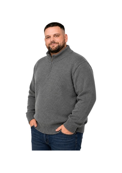 Battalmoda Erkek Büyük Beden Füme Hattush Fermuarlı Dik Yaka Triko Kazak 3xl-4xl-5xl-6xl