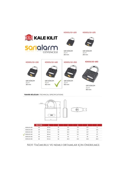 Kale Gri Asma Kilit 38mm Orta-büyük Boy