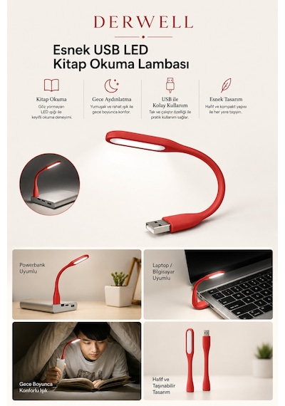 Esnek Usb Led Kitap Okuma Lambası Taşınabilir Mini Masa Üstü Gece Lambası Laptop Bilgisayar Uyumlu Bükülebilir Göz Yormayan