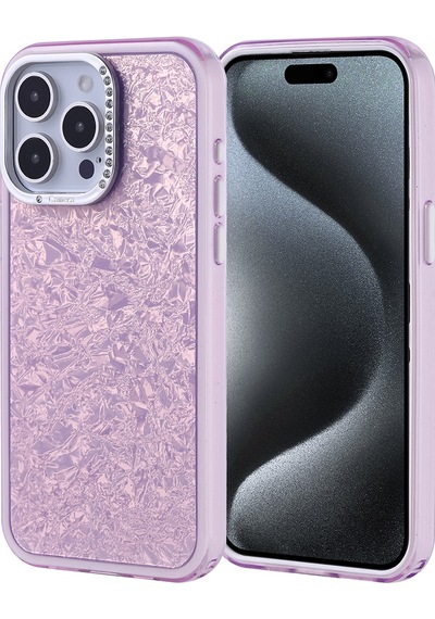 Apple Uyumlu iPhone 15 Pro Max Kılıf Taşlı Tasarımlı Zore Kapi Kapak Lila