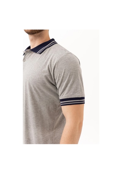 Hornet Erkek Polo Tişört Şeritli Yaka Ve Kol Detaylı Modern Tasarım Gri Melanj