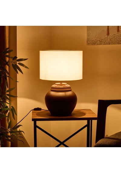 Lighting Çiçekli Kapaklı Abajur - Kahverengi / Krem - 50 Cm Çok Renkli