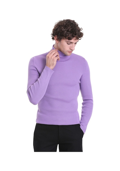 Hatemoğlu Lila Slim Fit Fitilli Balıkçı Yaka Yünlü Triko Kazak 34232023a01 Lila