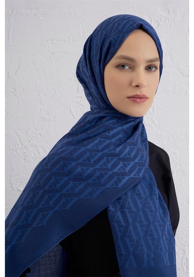 Armine Monogram Desen Edition Şal Saks Mavi