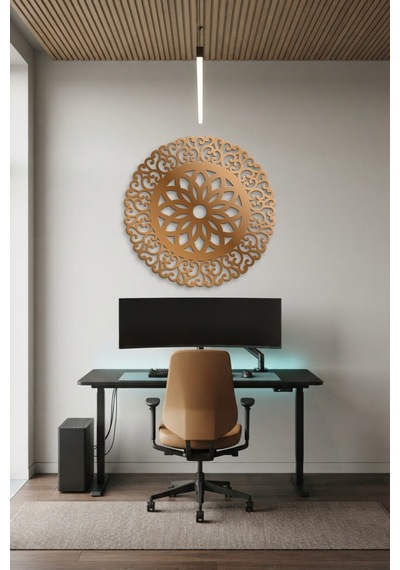 Lotus Mandala Metal Duvar Tablosu - Duvar Sanatı - Duvar Dekoru - Bronz
