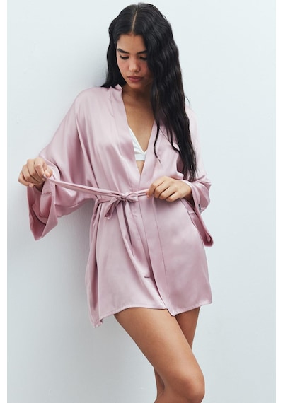 Fumée Gül Kurusu Kısa Saten Sabahlık / Kimono Pembe