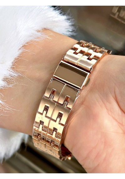 Özel Seri Taşlı Metal Kordon Lüks Tasarım Kadın Kol Saati-bileklik Hediyeli Rose Gold