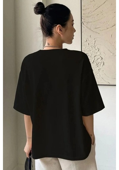 Startmore Kadın Kelebek Baskılı T-shirt Siyahtutulma