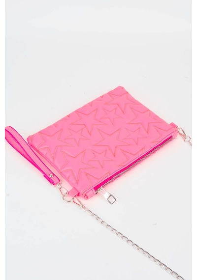 Vivaq Kadın Fuşya Yıldız Nakışlı Suni Deri Bilek Ve Zincir Askılı Portföy El Ve Clutch Çanta