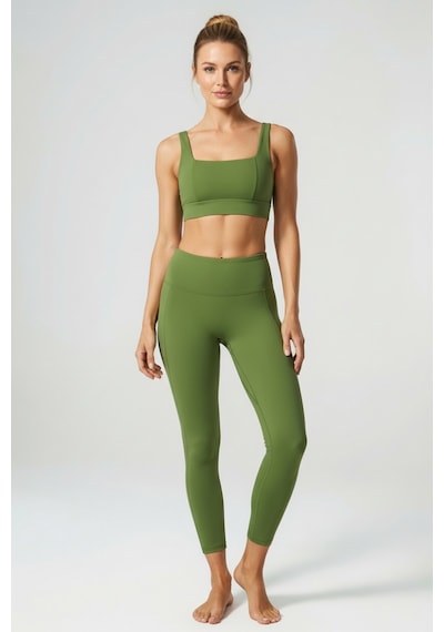 Yüksek Bel Toparlayıcı Tayt & V Sırt Destekli Spor Sütyeni - Sculpt Set Yeşil