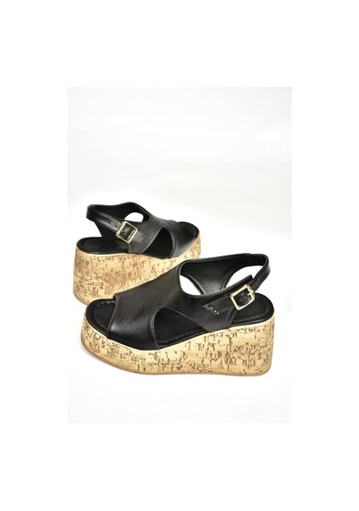 Fox Shoes U996755009 Siyah Dolgu Topuklu Kadın Ayakkabı Siyah-suni Deri