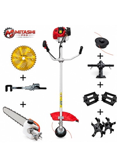 Mitashi Pro Benzinli Euro5 Benzinli Yan Makine Zeytin Silkeleme + Toprak Çapalama + Dal Budama + Çim Biçme Full Paket