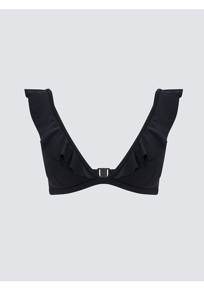 Lcw Dream Siyah Kadın Fırfır Detaylı Düz Bikini Üst