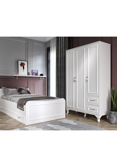 Kznhome Kartopu Country Oda Takımı - 3 Kapılı Gardırop, Şifonyer, Karyola