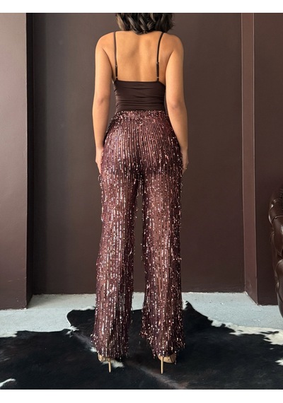 Verymoda Pullu Tül Pantolon F1611 Kahve