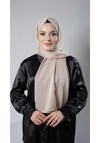 Hürrem Bone Bej Düz Klasik Şal Şifon Kumaş Janjan Abiye 202108 12 Bej