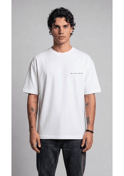 Black Nova Oversize Baskılı Unisex Tişört Espresso Martini Beyaz