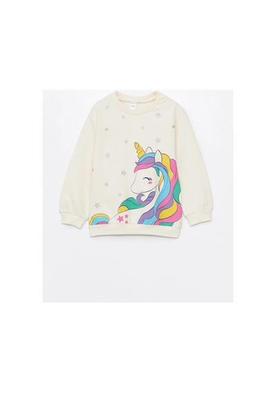 LC Waikiki Bisiklet Yaka Uzun Kollu Kız Bebek Sweatshirt Ve Eşofman Alt 2'li Takım Ecru