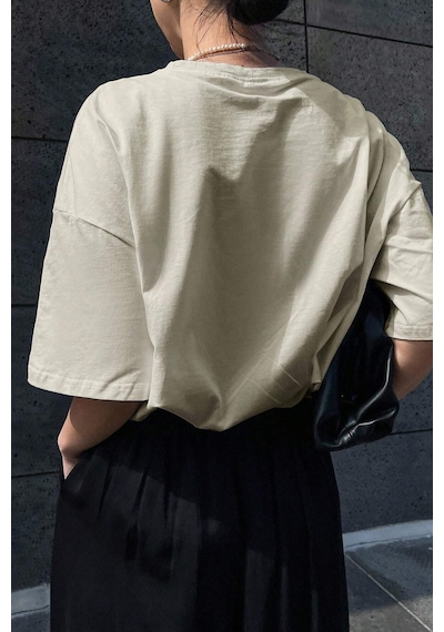 Unisex Energy Baskılı Tasarım Tshirt Bej